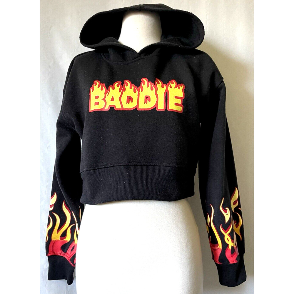 Streetwear Society Womens Hoodie Pullover Flame BADDIE LOFO Size S Long Sleeves